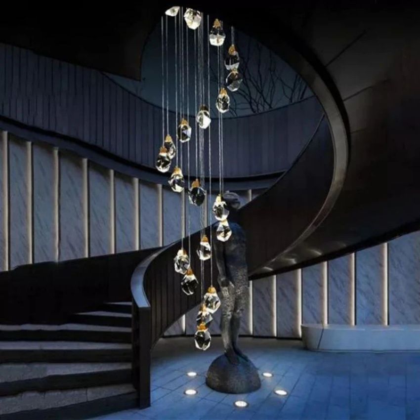 Angle Faceted Crystal Prisms Chandeliers For Staircase
