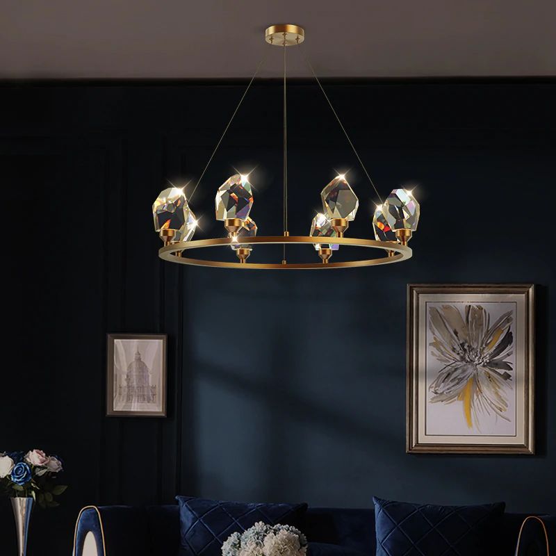 Angle Faceted Crystal Round Chandelier