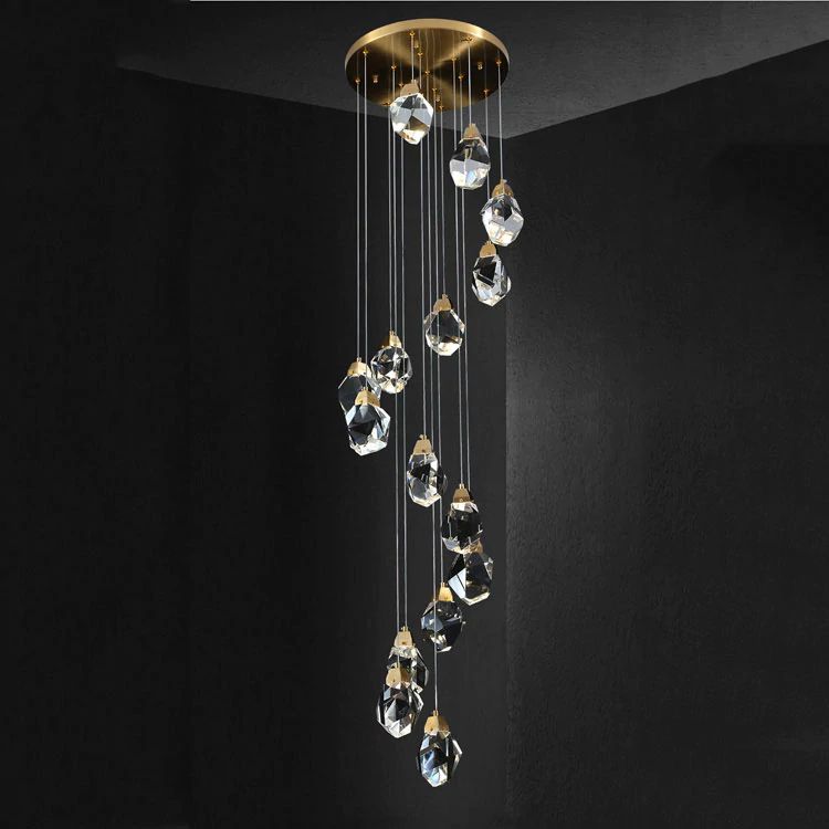 Angle Faceted Crystal Prisms Chandeliers For Staircase
