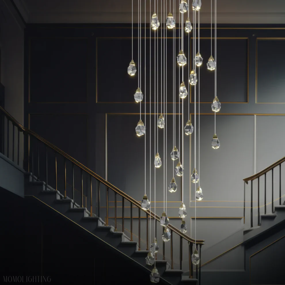 Angle Faceted Crystal Prisms Chandeliers For Staircase