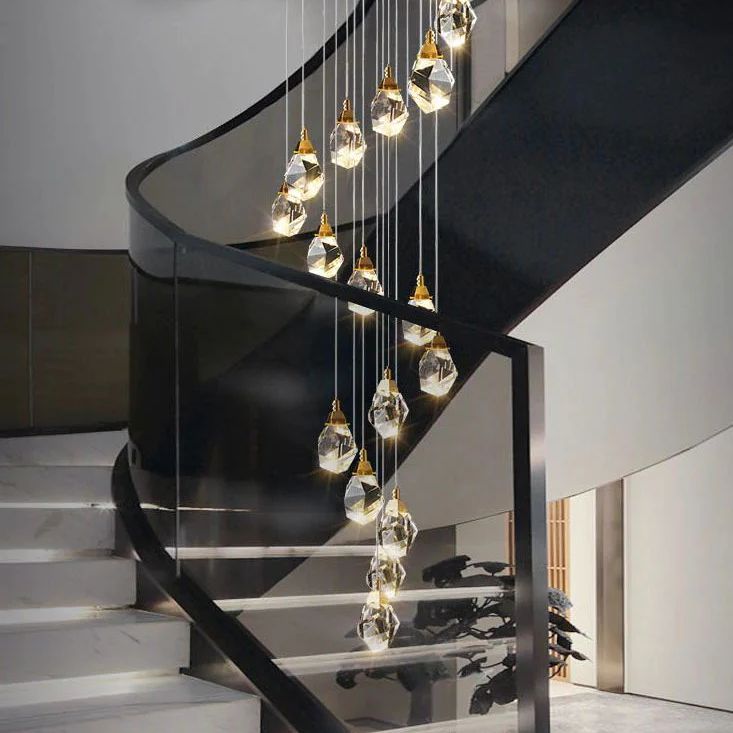 Angle Faceted Crystal Prisms Chandeliers For Staircase