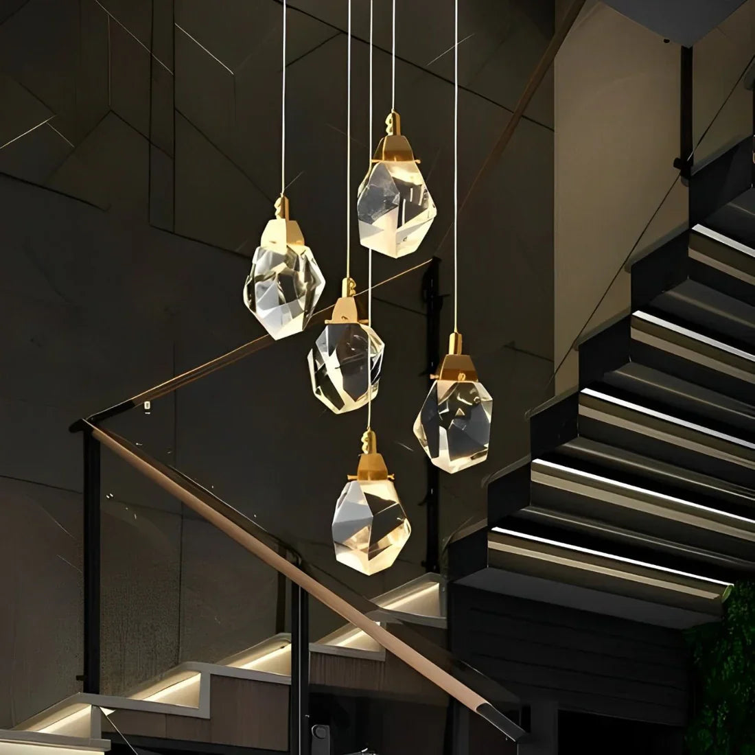 Angle Faceted Crystal Prisms Chandeliers For Staircase