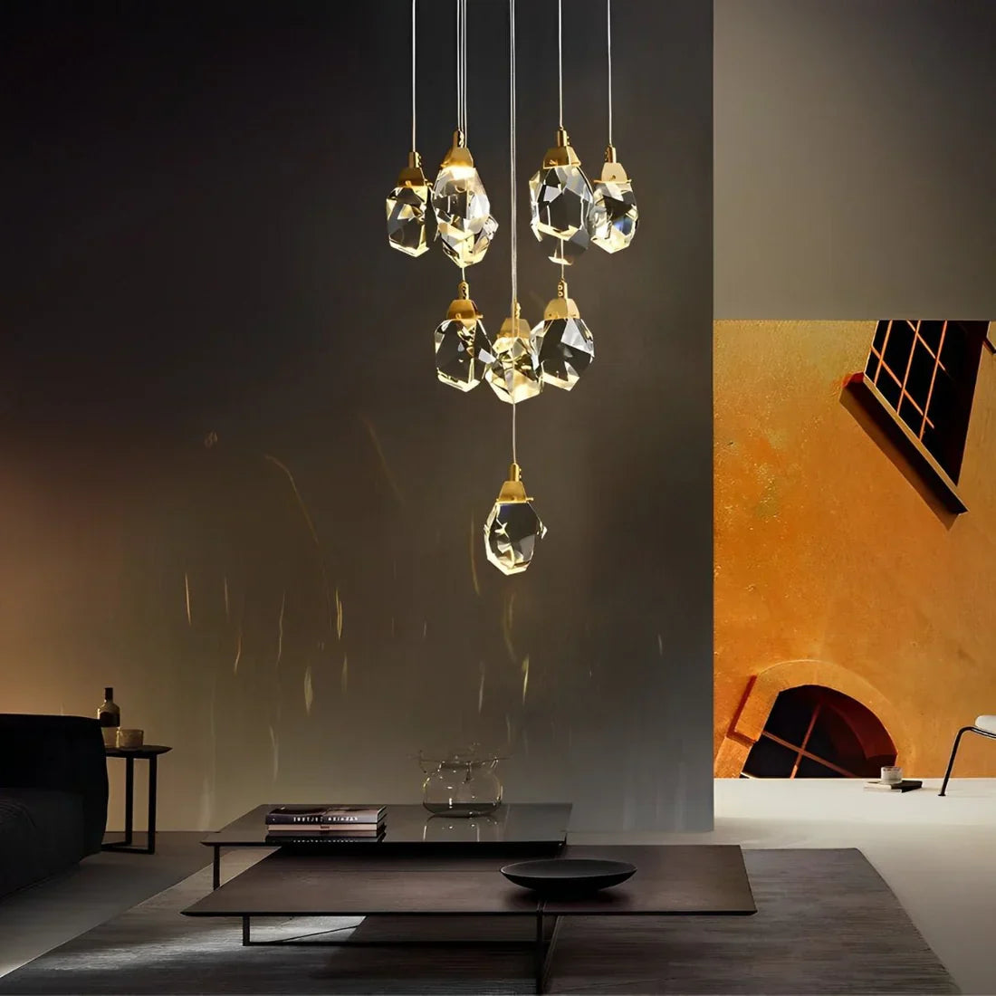 Angle Faceted Crystal Prisms Chandeliers For Staircase