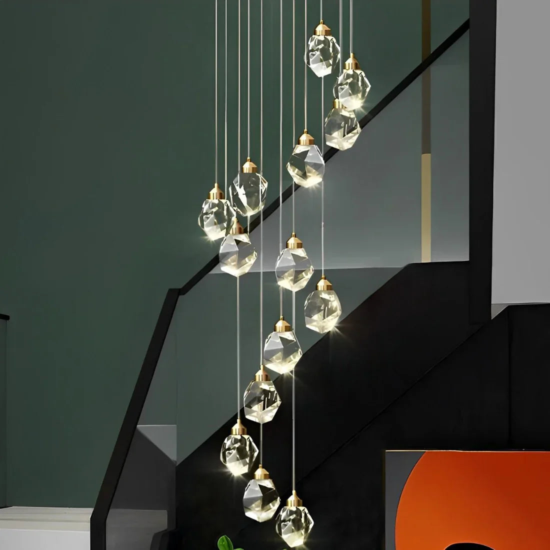 Angle Faceted Crystal Prisms Chandeliers For Staircase