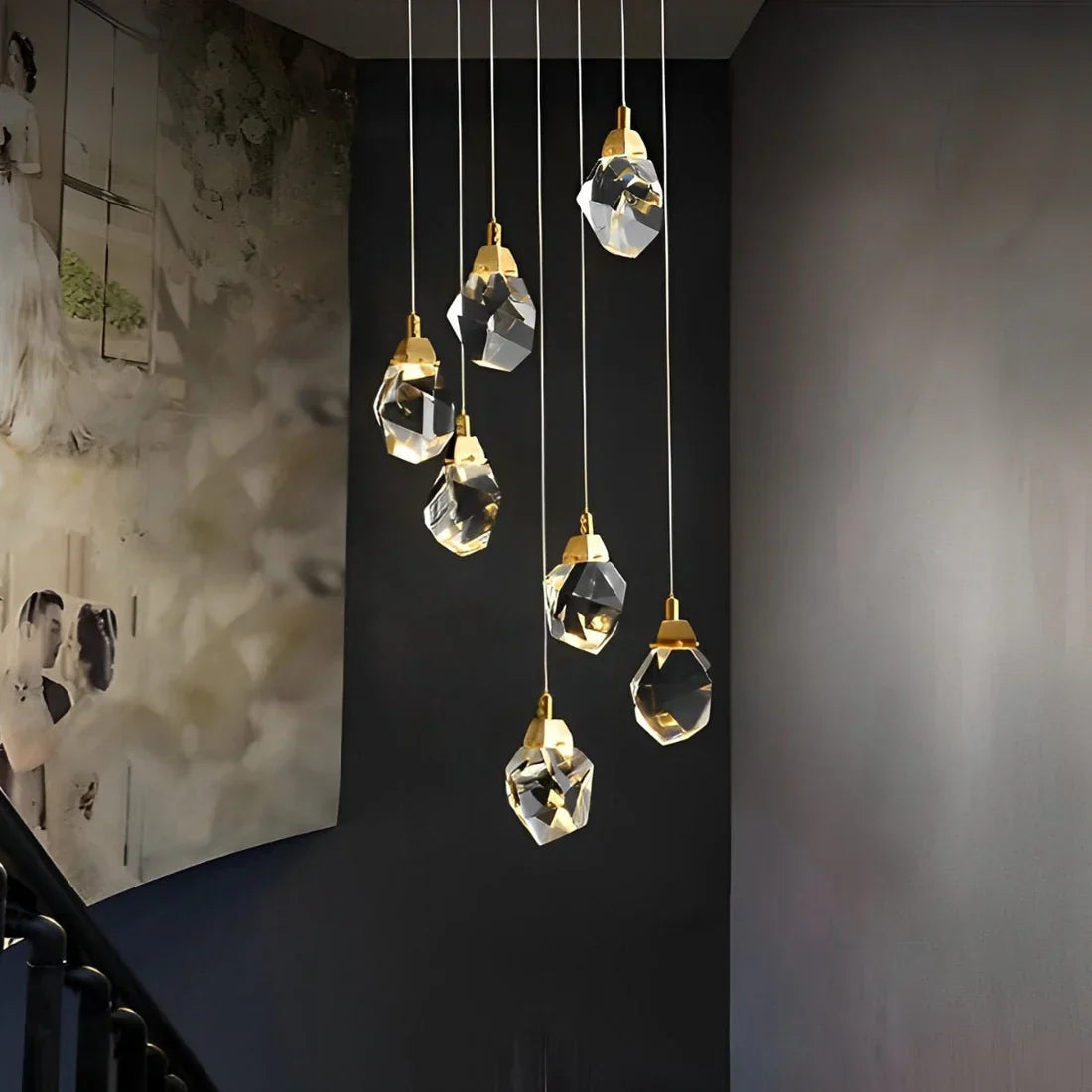 Angle Faceted Crystal Prisms Chandeliers For Staircase