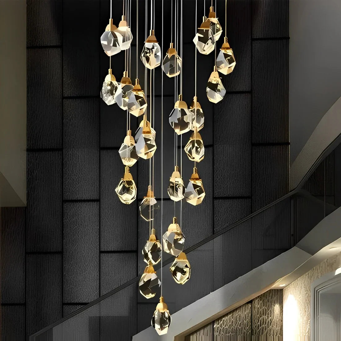 Angle Faceted Crystal Prisms Chandeliers For Staircase