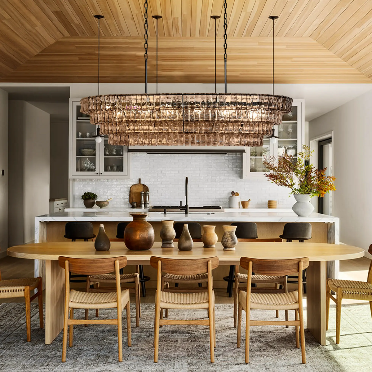 Ghiaccio Handcrafted Glass Oval Chandelier