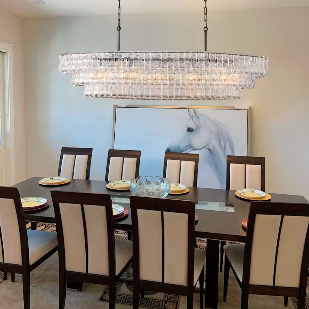 Ghiaccio Rippled Glass Oval Chandelier