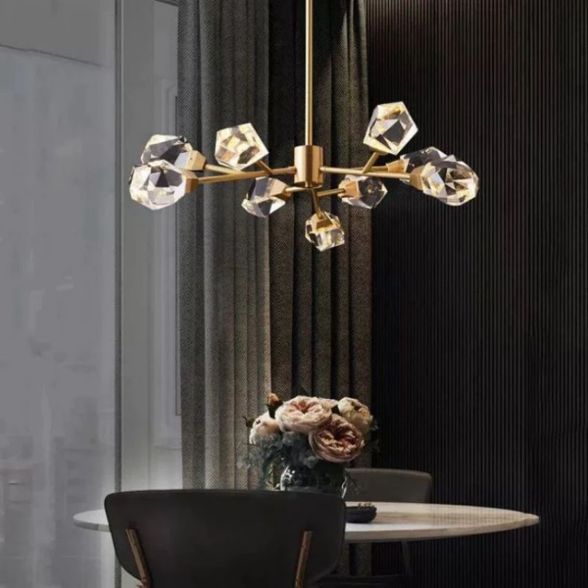 Angle Faceted Crystal Oval Chandelier For Living Room