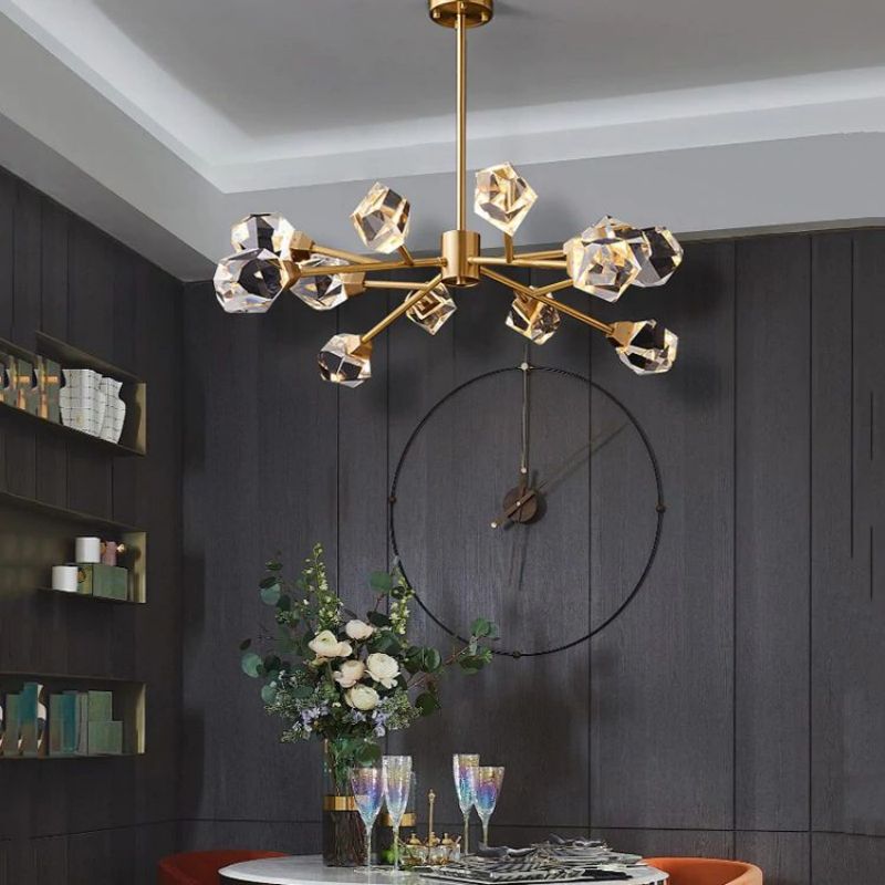 Angle Faceted Crystal Oval Chandelier For Living Room