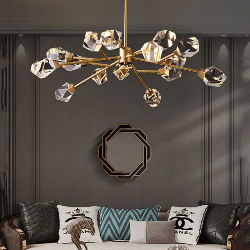 Angle Faceted Crystal Oval Chandelier For Living Room