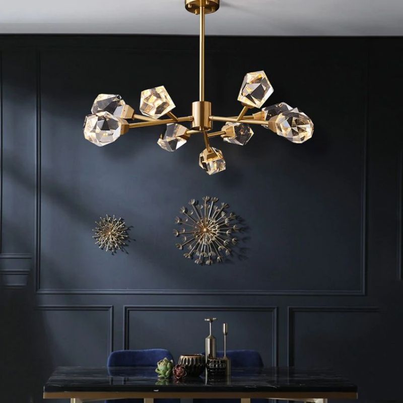 Angle Faceted Crystal Oval Chandelier For Living Room