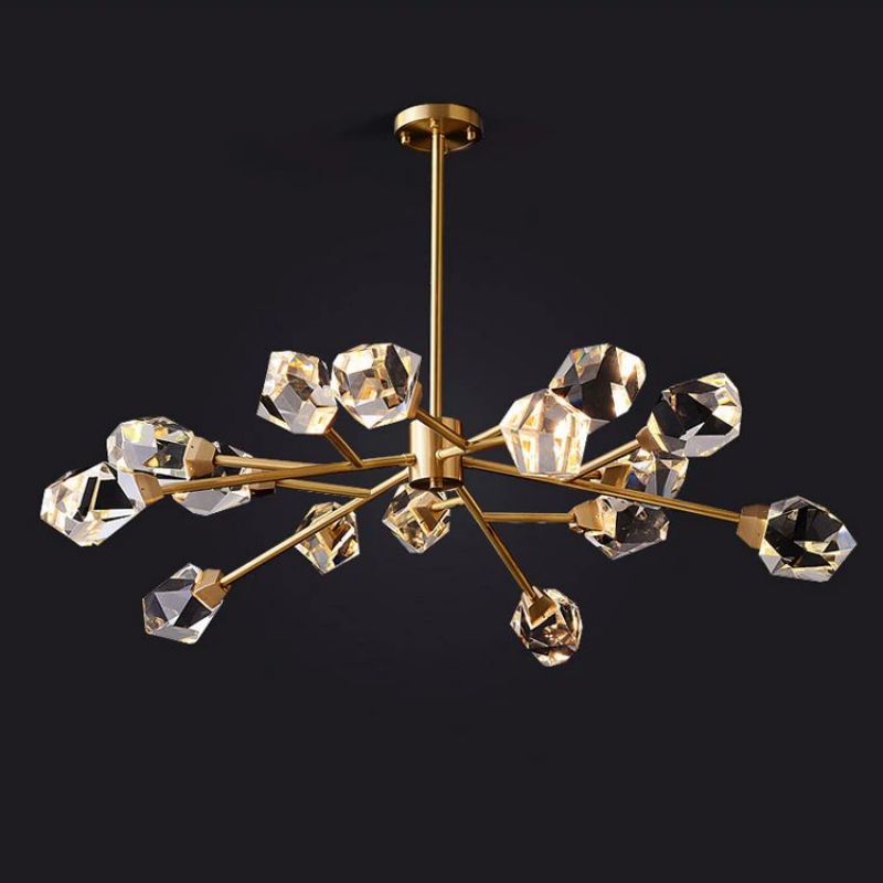 Angle Faceted Crystal Oval Chandelier For Living Room