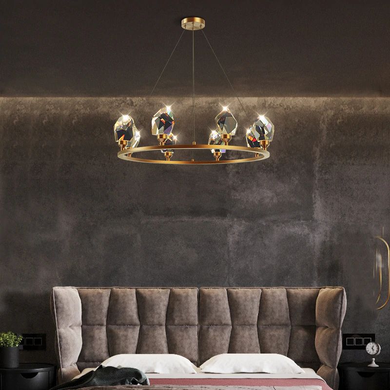 Angle Faceted Crystal Round Chandelier