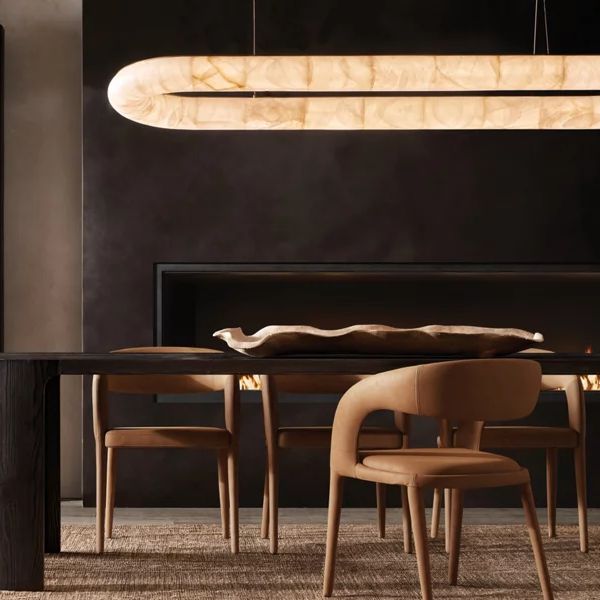 Rivage Lisse Veined Alabaster Oval Chandelier 74"