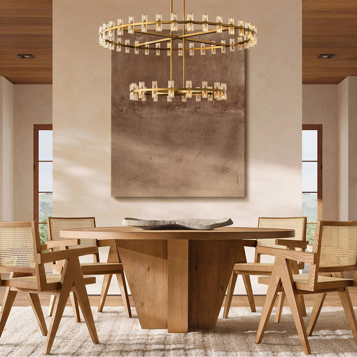 Arcachon Gear Crystal Two-Tier Round Chandelier 60"