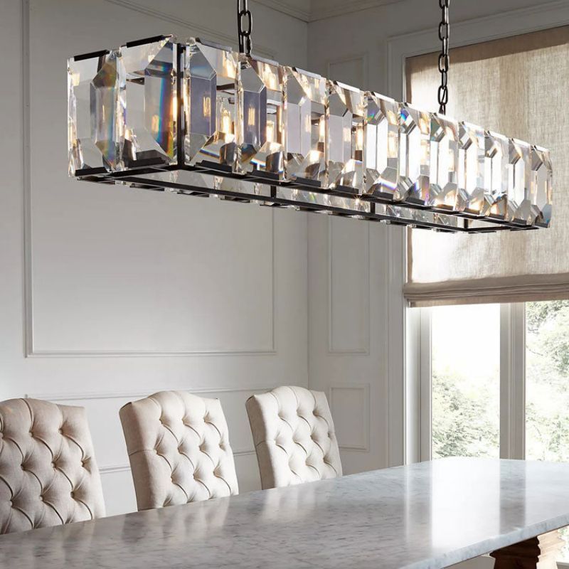 Harlow Faceted Crystal Rectangle Chandelier 74"