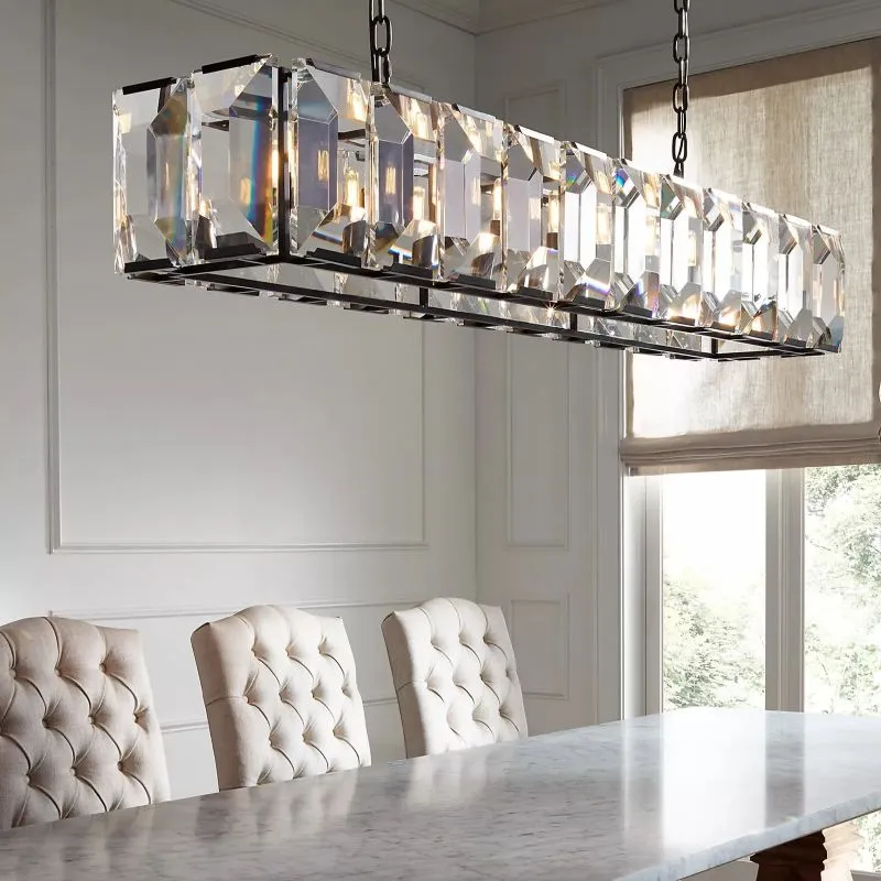 Harlow Faceted Crystal Rectangle Chandelier 54"