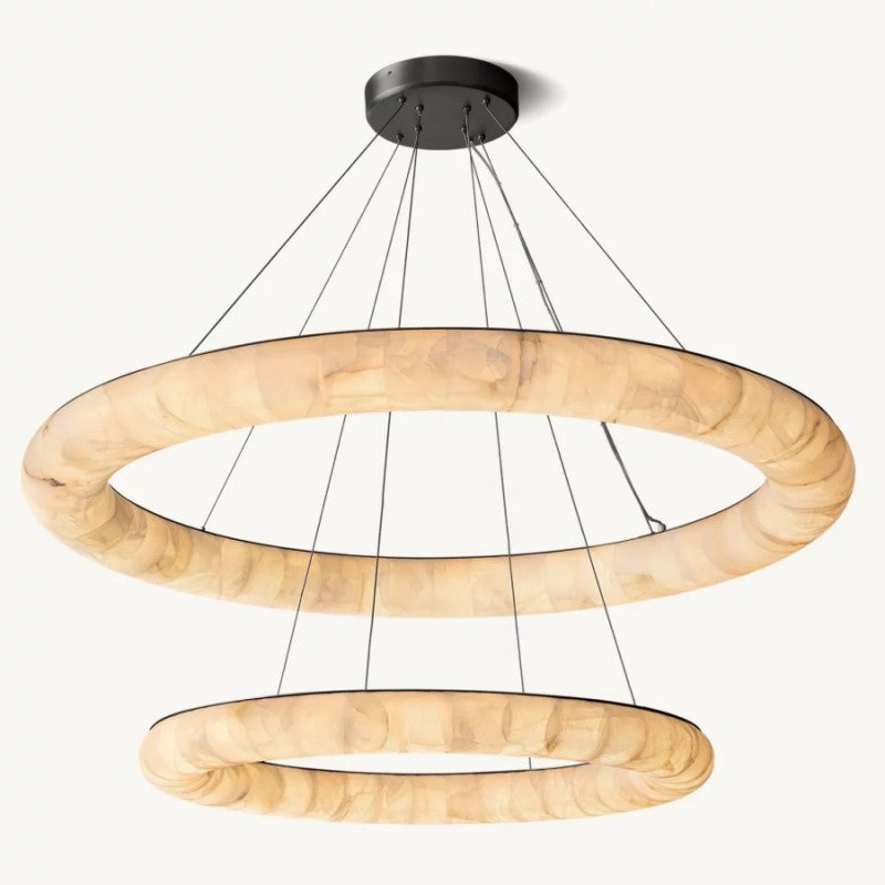 Rivage Lisse Veined Alabaster Two-Tiered Round Chandelier 61"