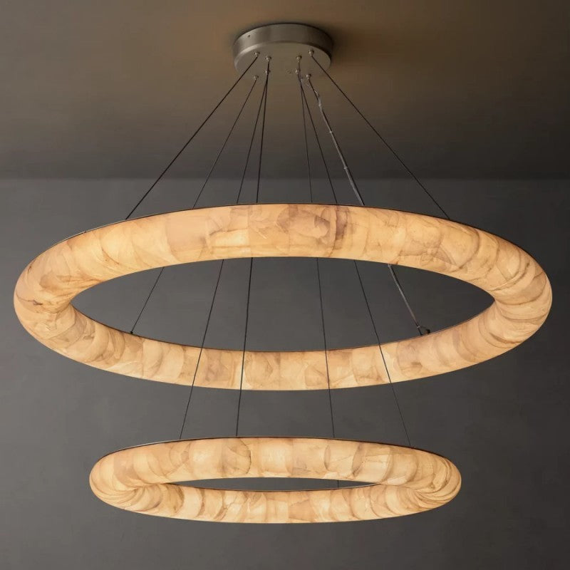 Rivage Lisse Veined Alabaster Two-Tiered Round Chandelier 61"