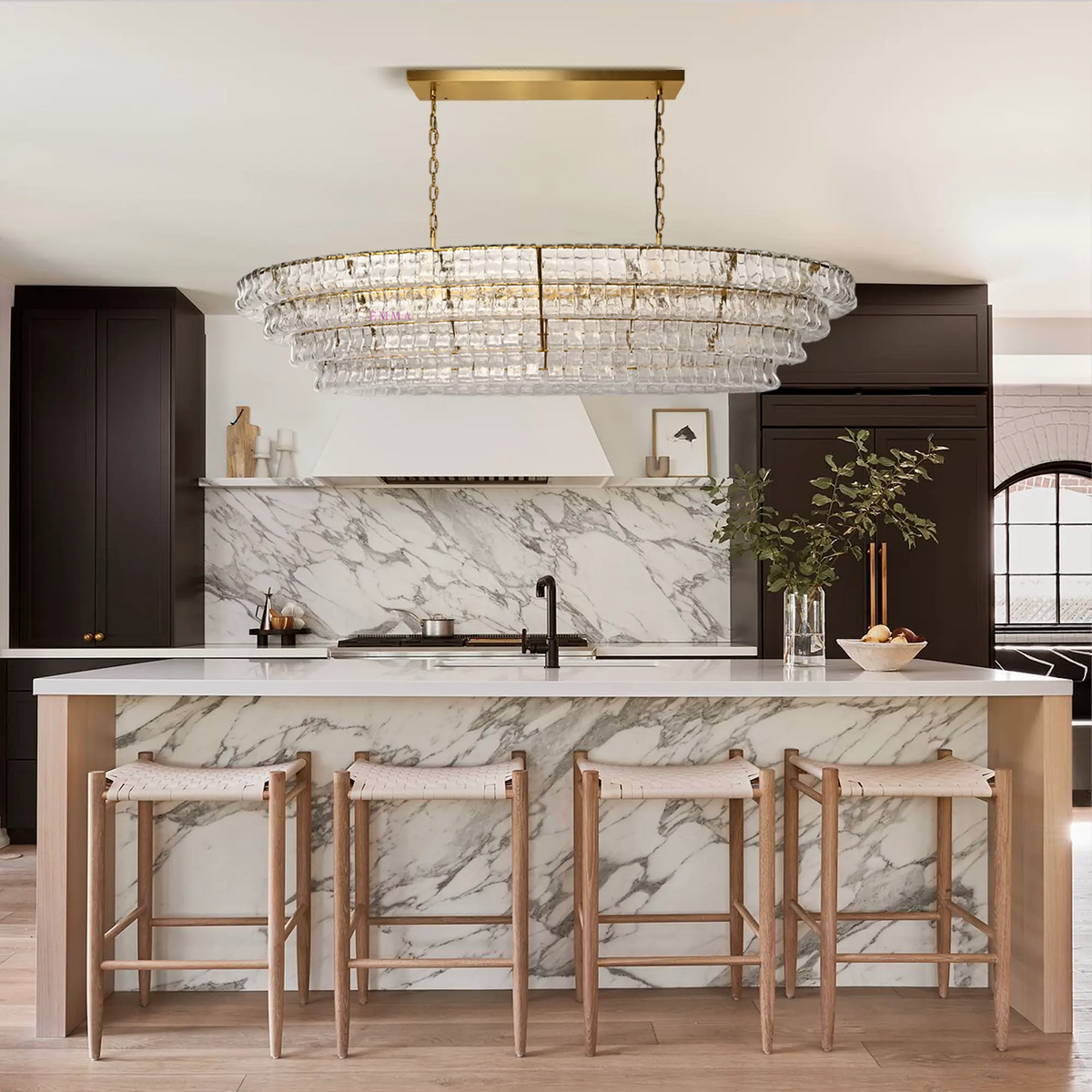 Ghiaccio Handcrafted Glass Oval Chandelier